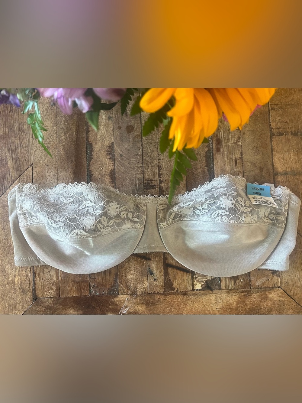NWT Vtg Taupe Gelmart Strapless Lace Bra 38B Neutral Beige Y2K 2004 Deadstock